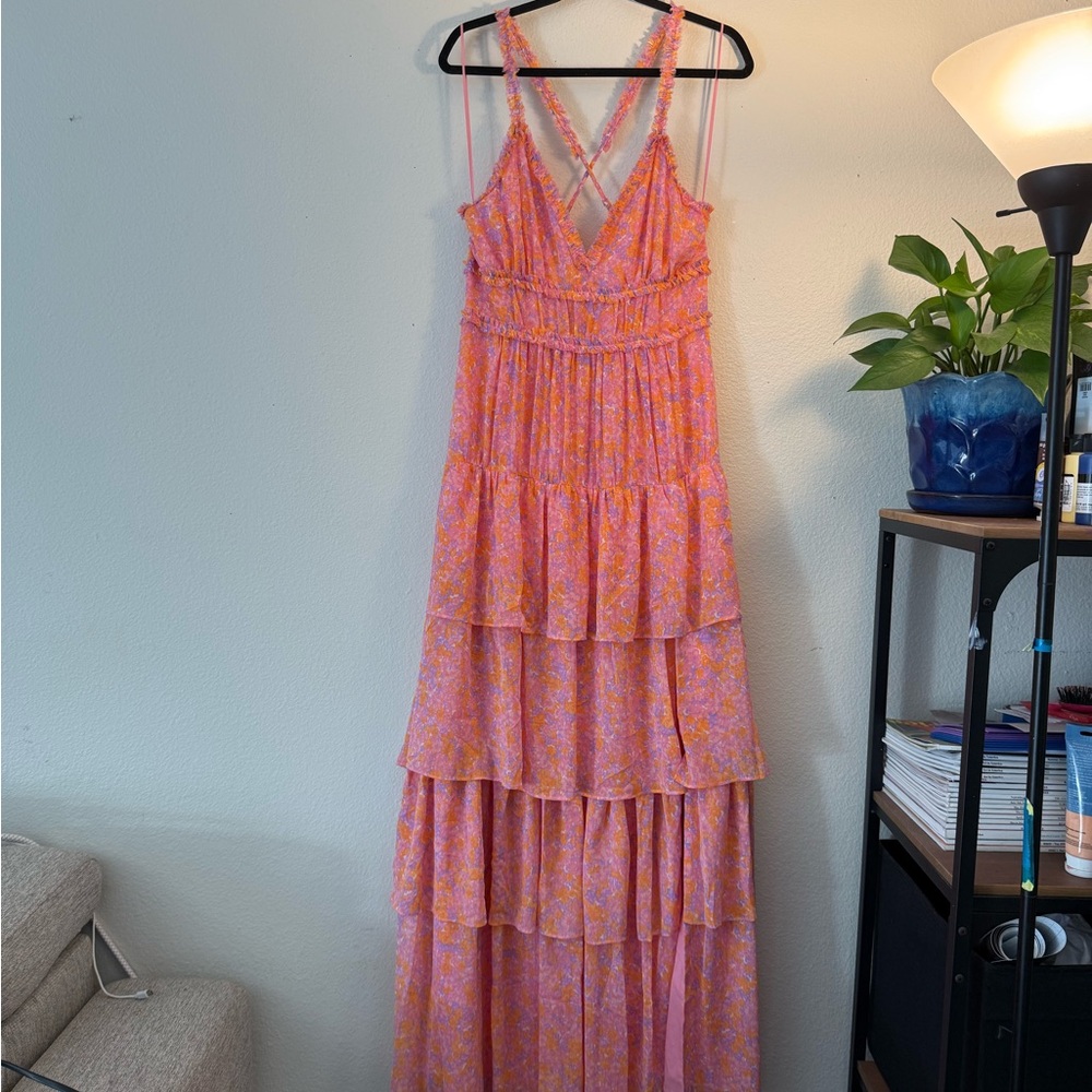 Likely - Elegant Pink Ruffled Tiered Maxi